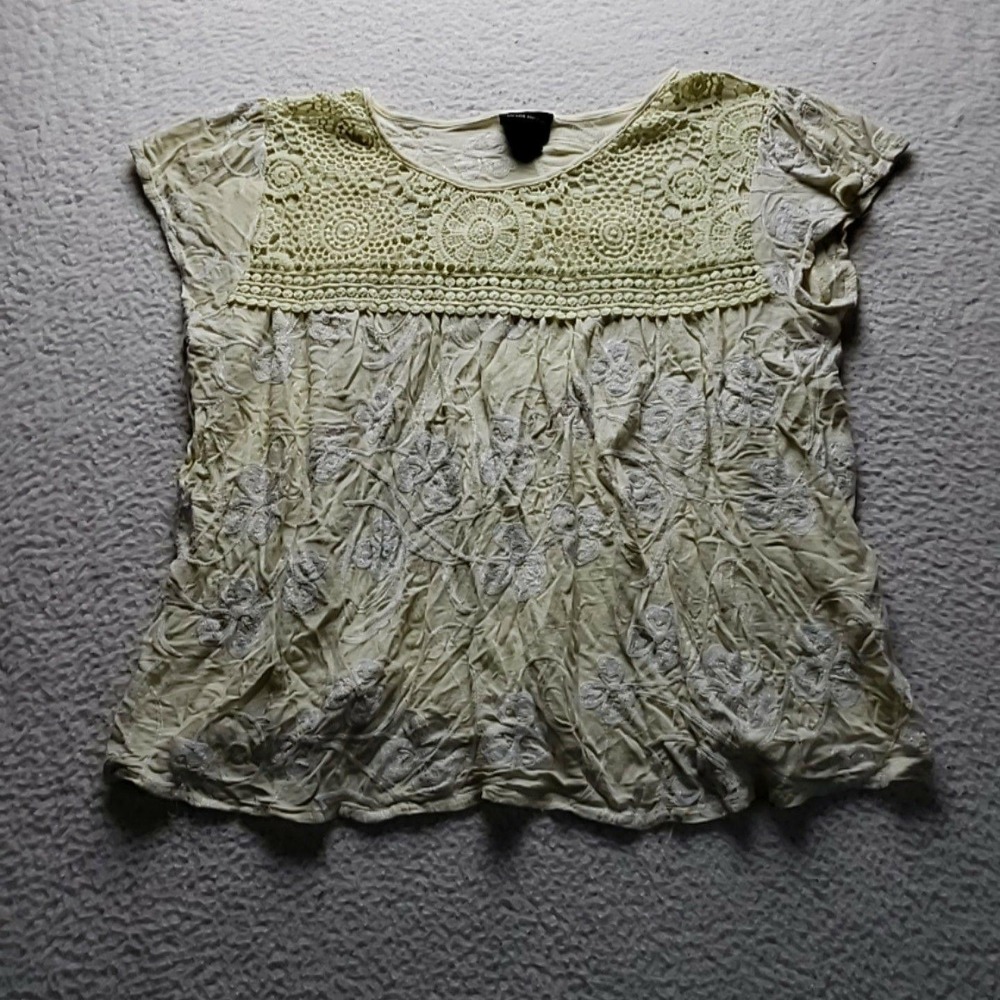 LIV LOS ANGELES Blouse Womens Plus 2X White Round Neck Short Sleeve Crochet